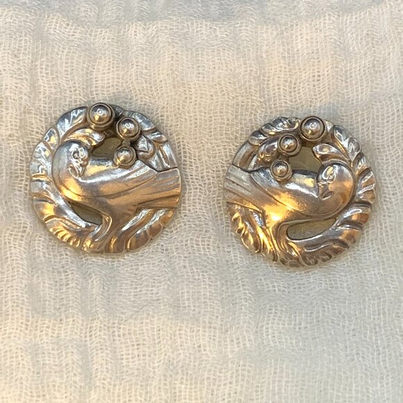 Georg Jensen Denmark Midnight Blossom No 66 Dove Sterling Silver Vtg Earrings - Picture 7 of 11